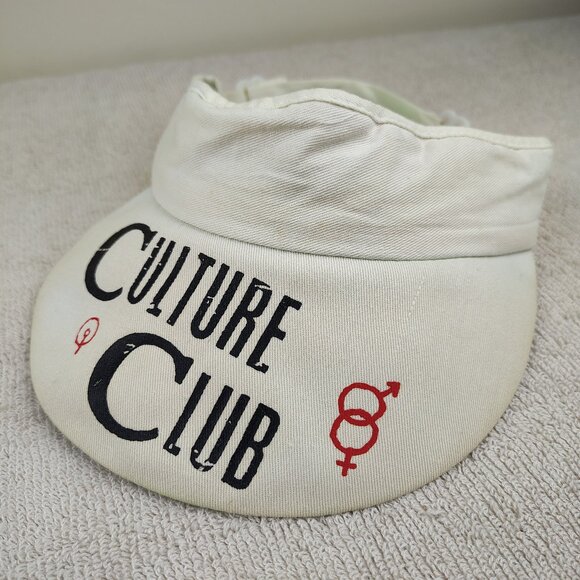 Vintage CULTURE CLUB Band Visor Strapback Adjustable White Twill Distressed 80s - Picture 1 of 8